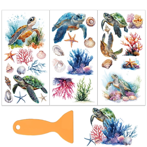 3 Sheets 3 Styles PVC Waterproof Decorative Stickers Self Adhesive Floral Decals for Furniture Decoration Turtle 300x150mm 1 sheet/style for DIY