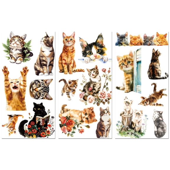 3 Sheets 3 styles PVC Waterproof Decorative Stickers Self Adhesive Decals for Furniture Decoration Cat Shape 300x150mm 1 sheet/style Plastic
