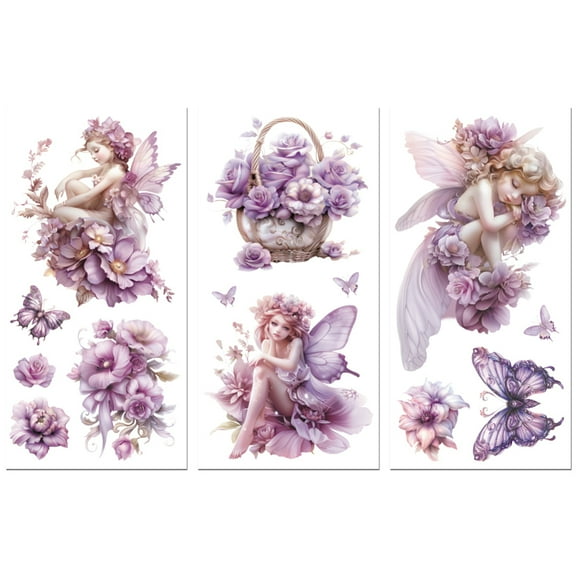 3 Sheets 3 styles PVC Waterproof Decorative Stickers Self Adhesive Decals for Furniture Decoration Fairy 300x150mm 1 sheet/style Plastic