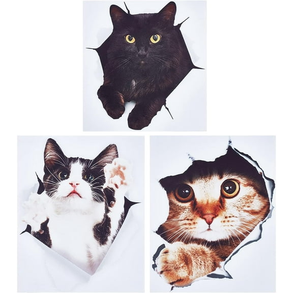 3 Sheets 3D Cat Car Stickers Wall Stickers Cats Self Adhesive Cartoon Animals Wall Car Bumper Decal Removable Vinyl Film Wallpaper Murals Window Art Stickers for Bedroom Fridge Car Wall Mixed Color
