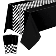 3 Pack 54x108 Inch Racetrack Pattern Table Covers, Black Red Disposable Tablecloth for Boys Racing Car Birthday Party Decor