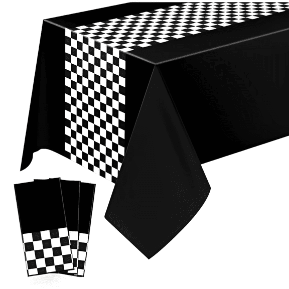 3 Sheets 54x108 Inch Black/Red Racetrack Table Covers -  Car Birthday Party Supplies for Boys Racing Theme Favors