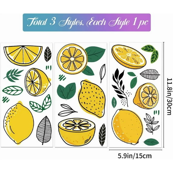 3 Sheets Cartoon Lemon Rub on Transfer for Furniture 11.8x5.9inch Summer Fresh Lemon Decor Rub on Transfer Fruits Self Adhesive Decals Wall Art Stickers for Home Decor