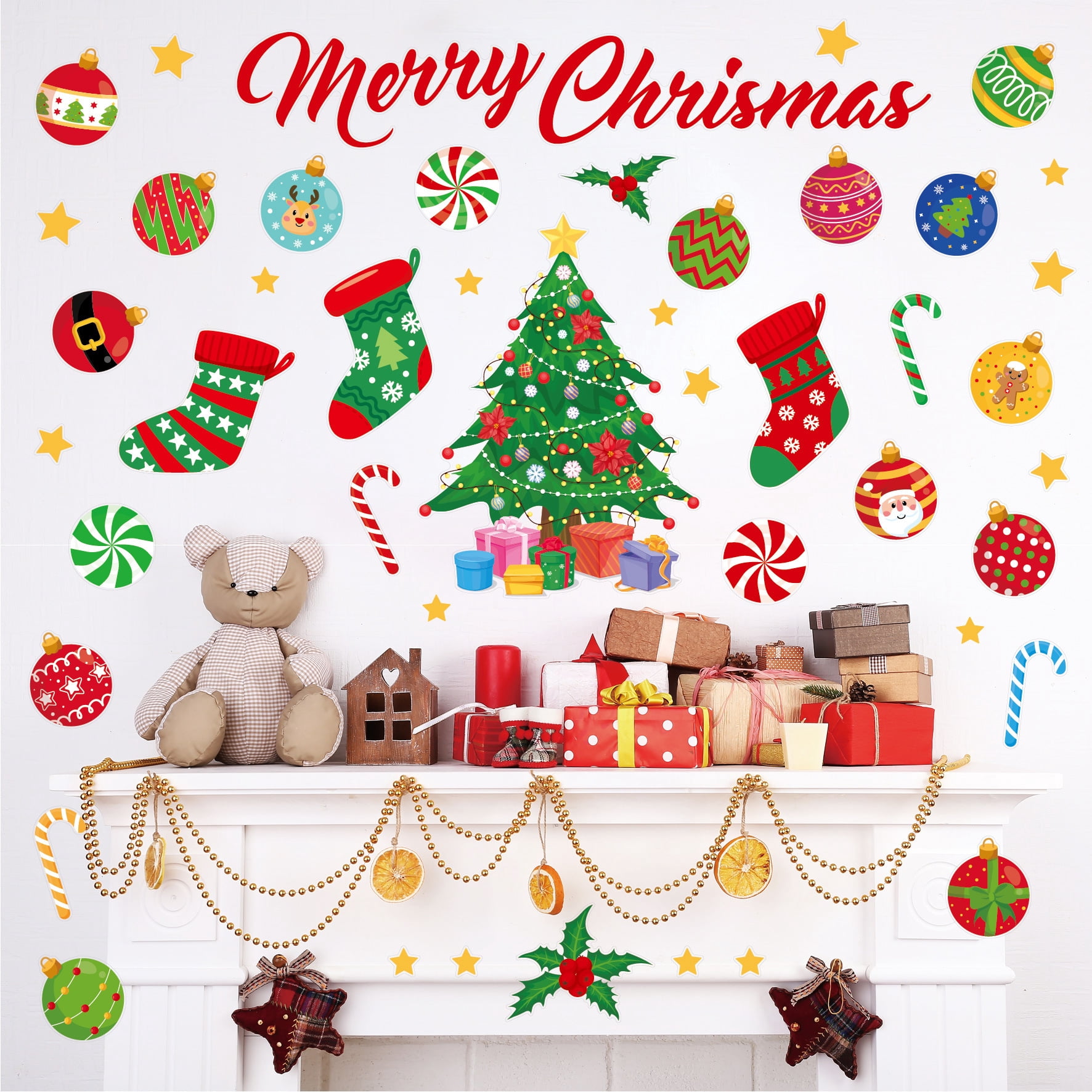 3 Sheets Christmas Decals Xmas Decorations Wall Stickers Self-adhesive ...