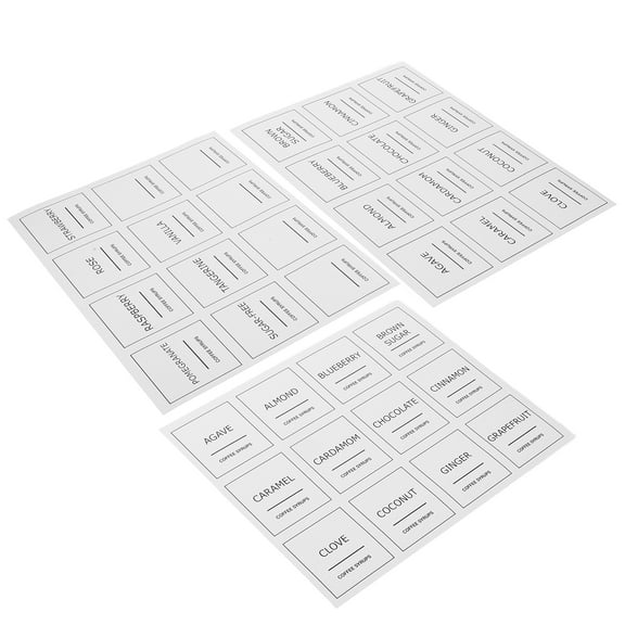 3 Sheets Coffee Label Essentials Removable Syrup Labels Cart Accessories White