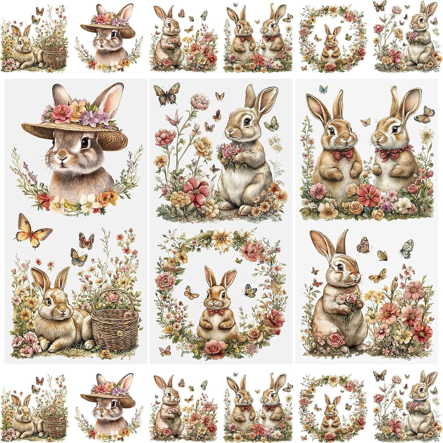 Scrapbook Rabbit Sticker 3 Sheets Easter Stickers Retro Bunny Rub on Transfer Stickers ...