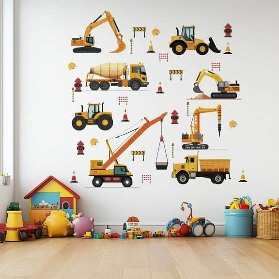 3 Sheets Engineering Car Wall Stickers Construction Cars Wall Decals Cartoon Tractor Car Excavator Wall Stickers for Living Room Playing Room Bedroom 1set