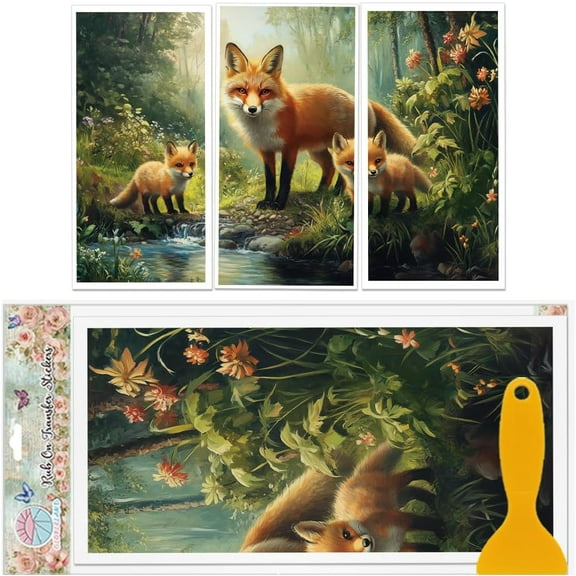 3 Sheets Forest Fox Rub on Transfers for Furniture and Crafts 11.8x5.9 in Jungle Animal Waterproof UV DTF Decals Transfer Stickers for Wood Furniture Home Decor Colorful