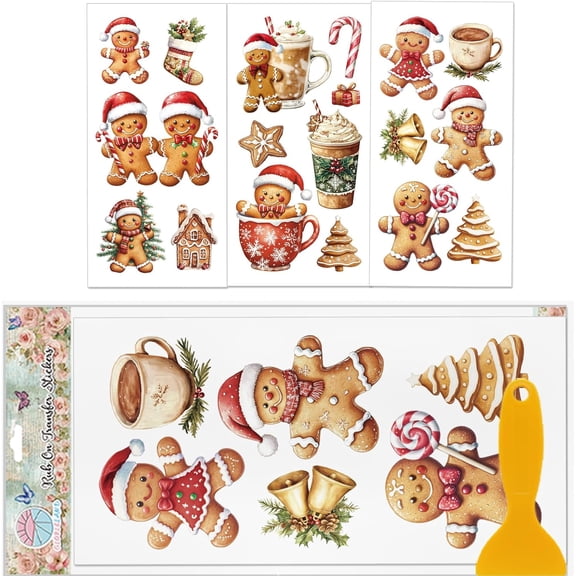 3 Sheets Gingerbread Man Rub on Transfers for Furniture Decor Transfer Stickers 11.8x5.9inch Christmas Coffee Cup Decals Stickers for Christmas Bedroom Living Room Desk Table Decoration