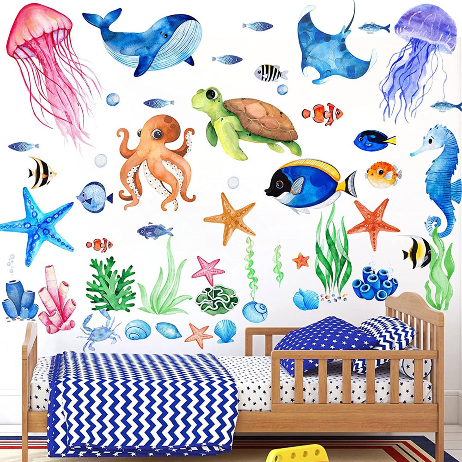 3 Sheets Glow in The Dark Ocean Creatures Wall Decals Waterproof