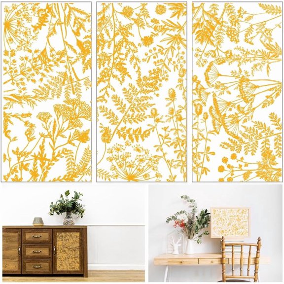 3 Sheets Golden Plants Furniture Transfer 6x12inch Ferns Rub on Transfer Self-Adhesive Wall Art Decals