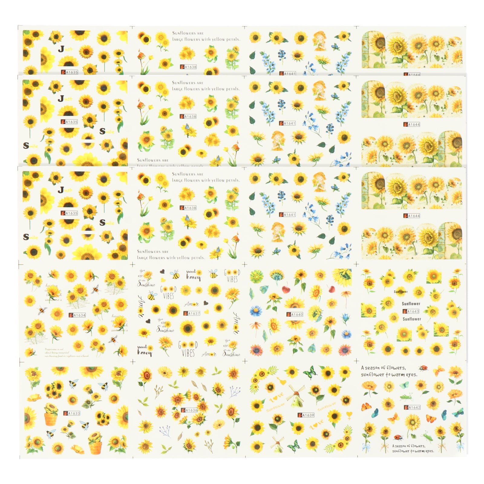 3 Sheets Nail Art Stickers Sunflower Nail Decals Nail Art Decor for ...