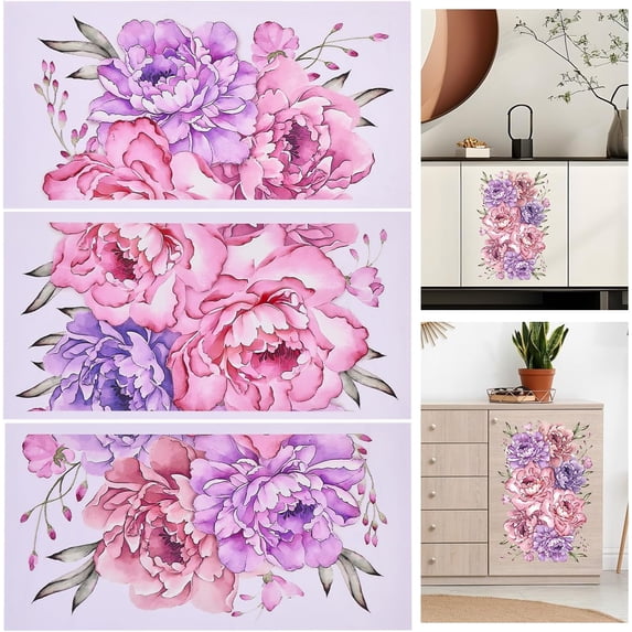 3 Sheets Peony Flower Theme Decor Transfers 6x12inch Furniture Transfer ...