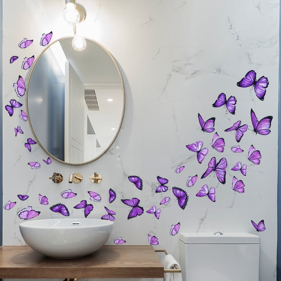 3 Sheets Purple Butterfly Wall Decals 7.87 x 11.81 Inch Removable Stickers Peel and Stick for Home Bedroom Living Room Bathroom Decor