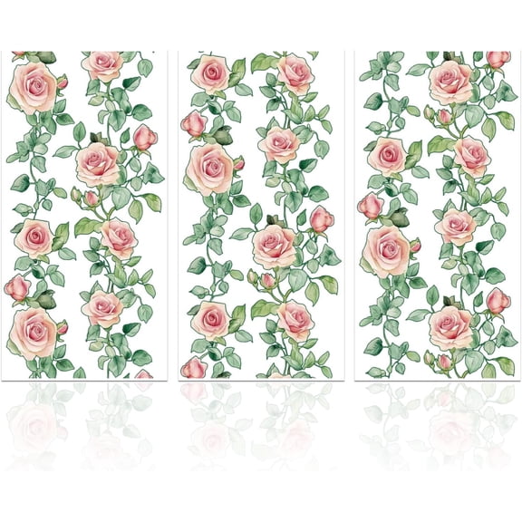 3 Sheets Rose and Vine Furniture Transfer 6x12inch Rose and Leaves Rub on Transfer Self-Adhesive Wall Art Decals for Bedroom Living Room Desk Table Decoration Colorful DIY