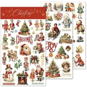3 Sheets Xmas Rub on Transfers for Crafts Pressure Stickers Fit Fabric Acrylic Wood Paper Scrapbooking Stuff Vintage Junk Journal Supplies Santa Claus Christmas Elements