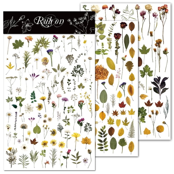 3 Sheets Rub on Transfers for Crafts Pressure Stickers Fit Fabric Acrylic Wood Paper Scrapbooking Stuff Vintage Junk Journal Supplies Dried Flowers Elements