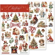 3 Sheets Xmas Rub on Transfers for Crafts Pressure Stickers Fit Fabric Acrylic Wood Paper Scrapbooking Stuff Vintage Junk Journal Supplies Santa Claus Christmas Elements