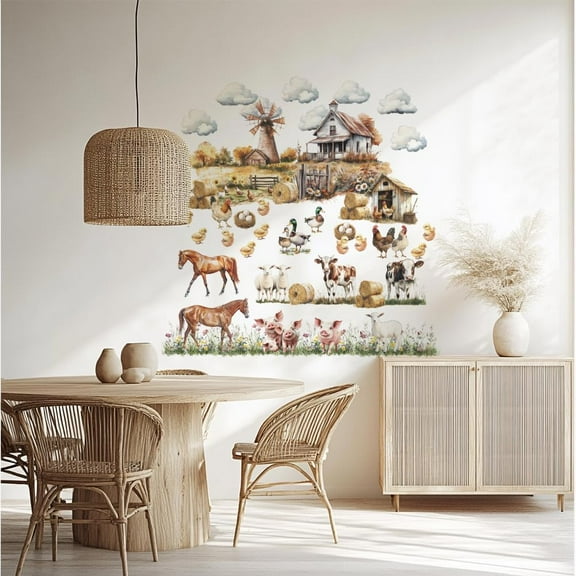 3 Sheets Self Adhesive Wall Stickers Farm Animals Removable Waterproof Decals Peel and Stick Wall Posters