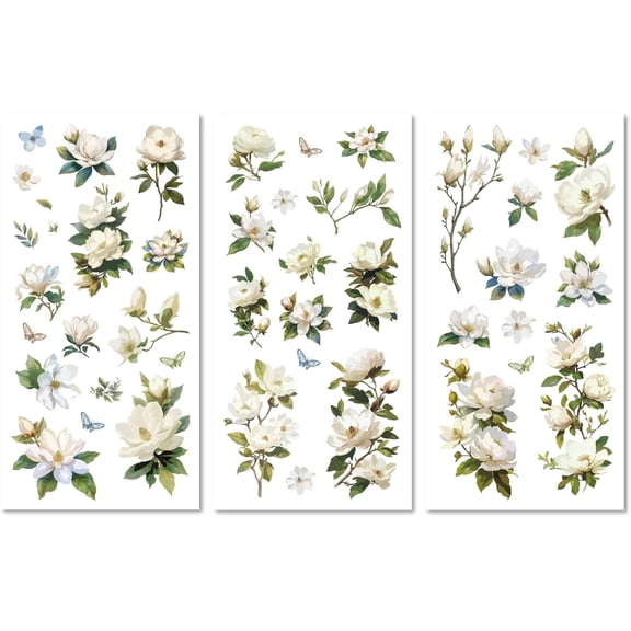 3 Sheets Vintage Birds Flowers Rub on Transfers Magnolia Flower Rub on Transfers for Crafts Furniture Classic Flowering Branch Waterproof for Home Garden Door Wood DIY Craft 11.8x5.9 Inch