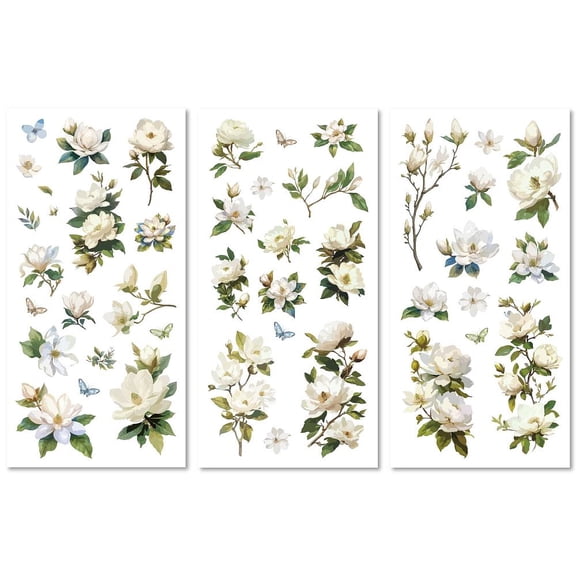 3 Sheets Vintage Birds Flowers Rub on Transfers Magnolia Flower Rub on Transfers