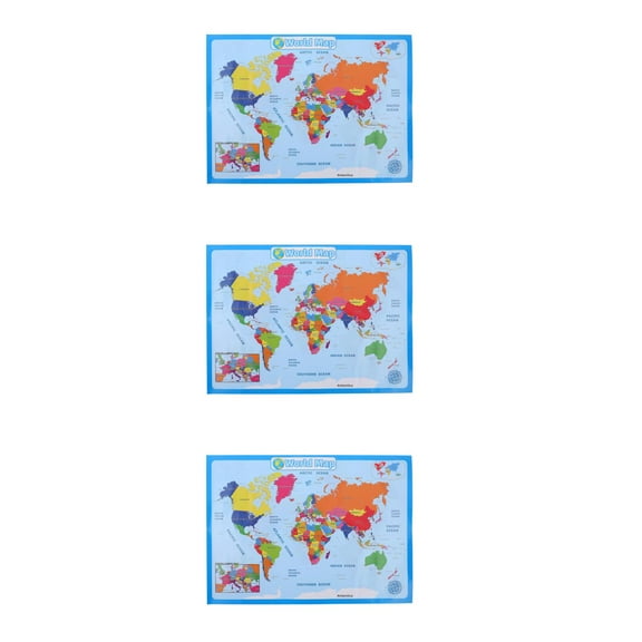 3 Sheets World Map Poster Kindergarten Preschool Classroom Decorations for Kids Toddler Child
