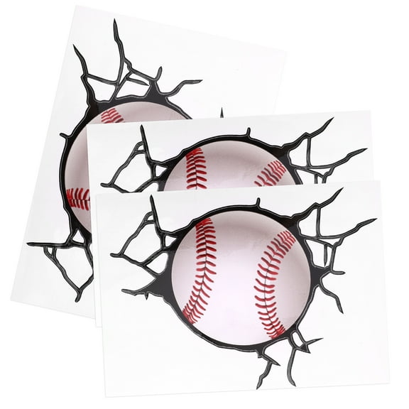 3 Sheets of Baseball Wall Decal Baseball Wall Sticker Self-adhesive Baseball Sports Wall Art Sticker