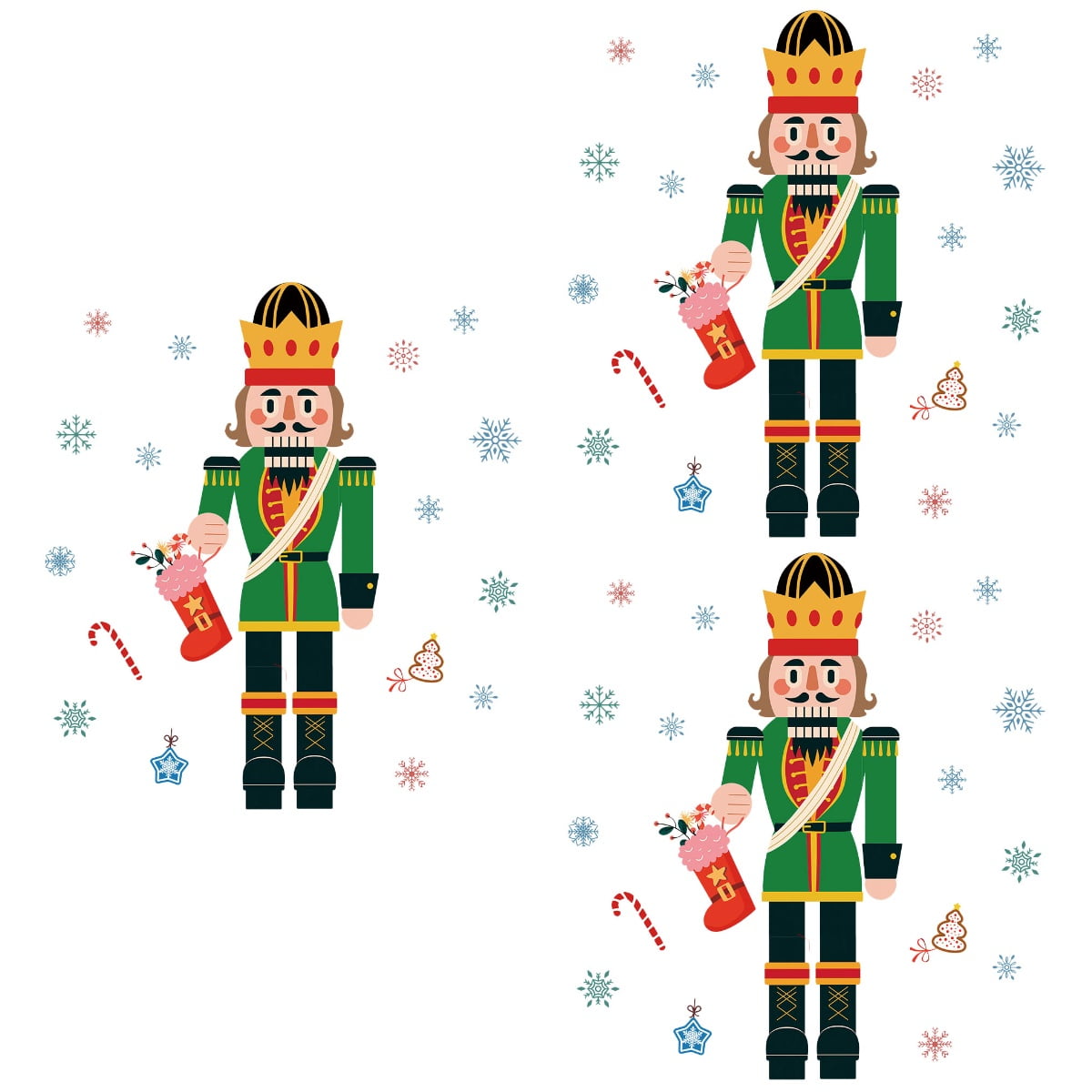 3 Sheets  of Christmas Glass Window Cling Nutcracker Pattern Fridge Sticker for Christmas Party