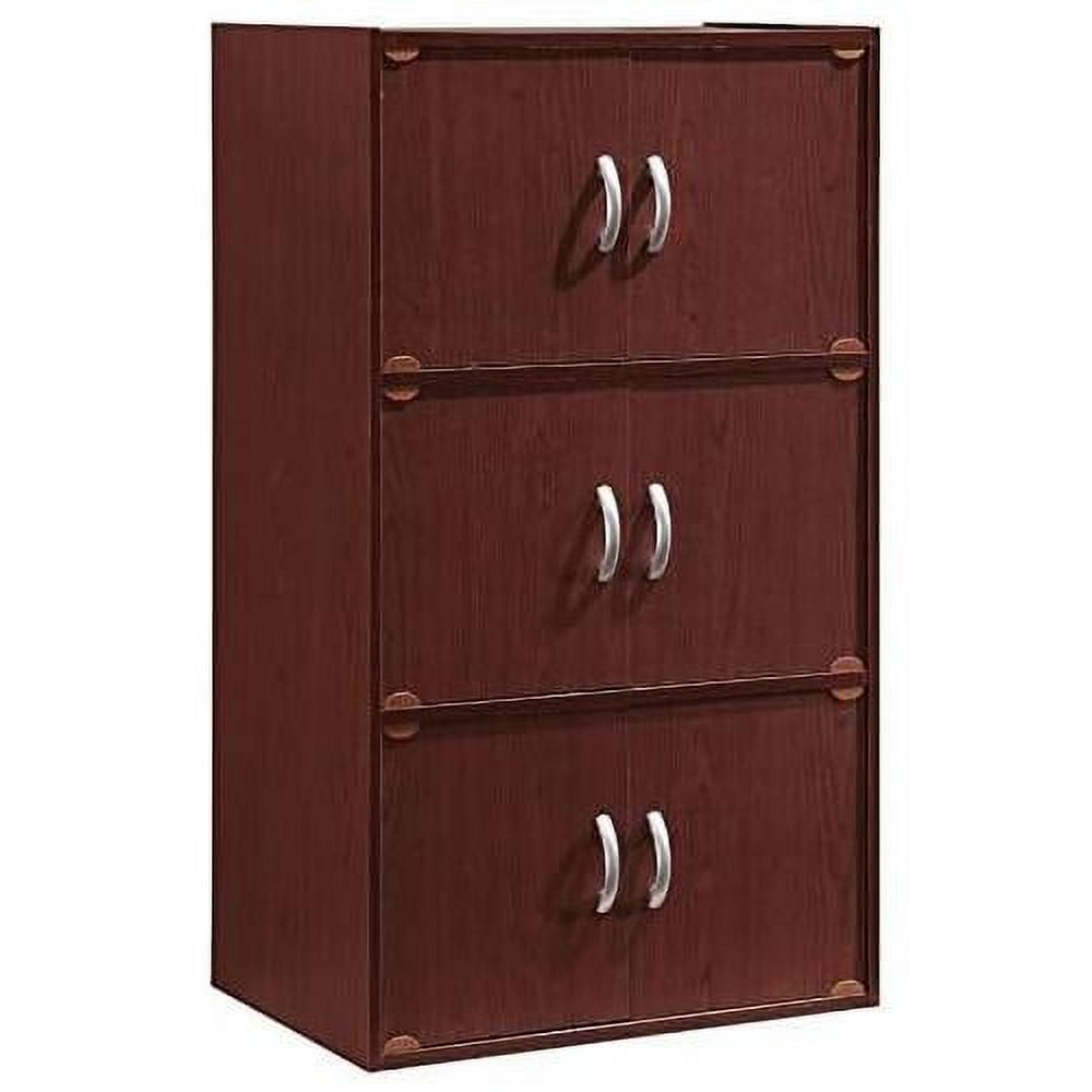 Versatile Mahogany 3-Shelf Office Bookcase with 6 Doors
