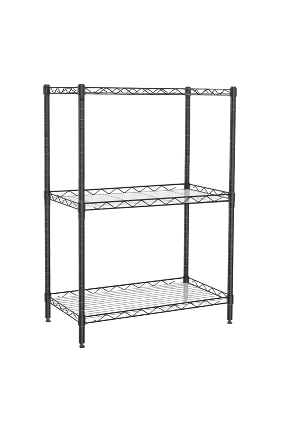 3-Shelf Adjustable Heavy Duty Steel Wire Rack Storage Shelving Organizer for Kitchen, Garage, 23.62" L x 13.77" W x 31.49" H, Black