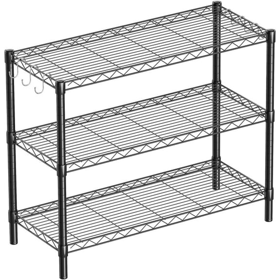 3-Shelf Adjustable Metal Shelf Wire Shelving Unit Storage Rack Display Shelf for Office,Kitchen,Bedroom,Bathroom,Laundry,Pantry Basement,Garage(Black,36" L x 14" W x 30" H)