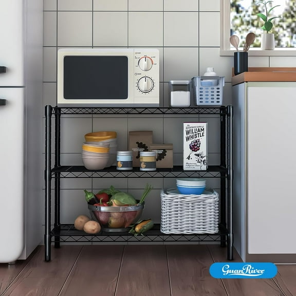 3-Shelf Adjustable Metal Wire Shelving Unit Storage Rack for Office Kitchen Bedroom Bathroom Garage Black