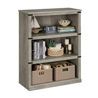 3 Shelf Bookcase, 40" Low Bookshelf with Display Storage Shelves, Wooden Bookcase for Home Office, Grey