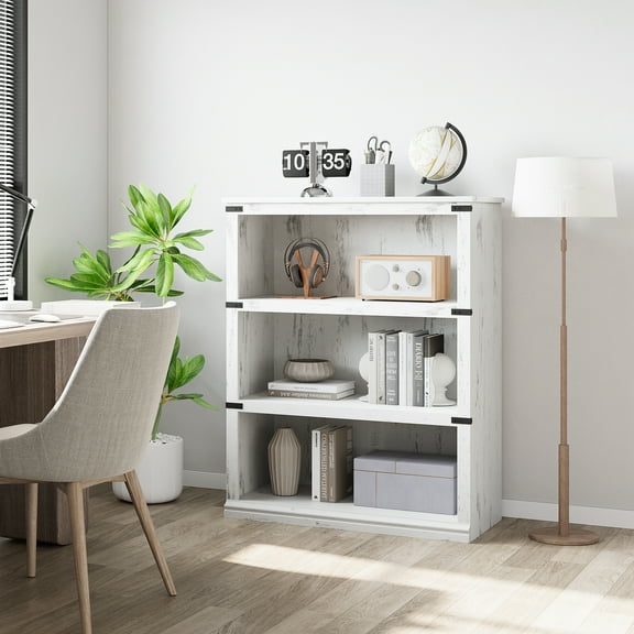 3-Shelf Bookcase, Modern 32" Wide Freestanding Wooden Bookshelves with Open Compartment, for Office, Library