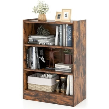 3 Shelf Bookcase, Modern Book Shelf with Adjustable Shelves, Cubical Bookshelves and Bookcases, Wood Storage Shelves for Bedroom, Small Bookshelf for Small Spaces (Rustic Brown)
