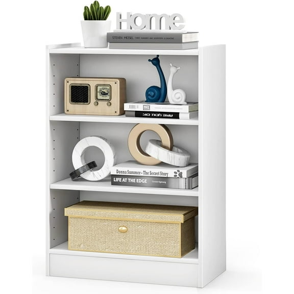 3 Shelf Bookcase, Modern Book Shelf with Adjustable Shelves, Cubical Bookshelves and Bookcases, Wood Storage Shelves for Bedroom, Small Bookshelf for Small Spaces (White)