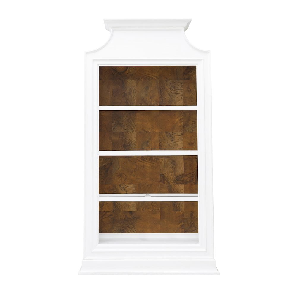 Chalky White 3-Shelf Bookcase with Burl Walnut Back