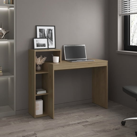 3 - Shelf Computer Desk in Light Pine | Fits Well in Casual Settings for Various Tasks | Easy Assembly for Quick Setup