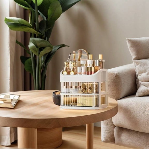 3-Shelf Cosmetic Organizer, Dressing Table Cosmetic Organizer With Drawers - Spacious Storage Space