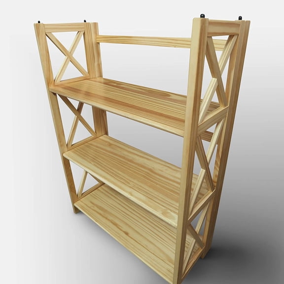 3-Shelf Folding Bamboo Bookcase, Freestanding Natural Wood Display Storage Rack, 27.5 Inch Wide for Household Daily Use