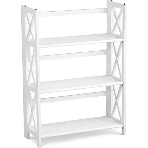 3-Shelf Folding Bamboo Bookcase, Freestanding Natural Wood Display Storage Rack, 27.5 Inch Wide for Household Daily Use