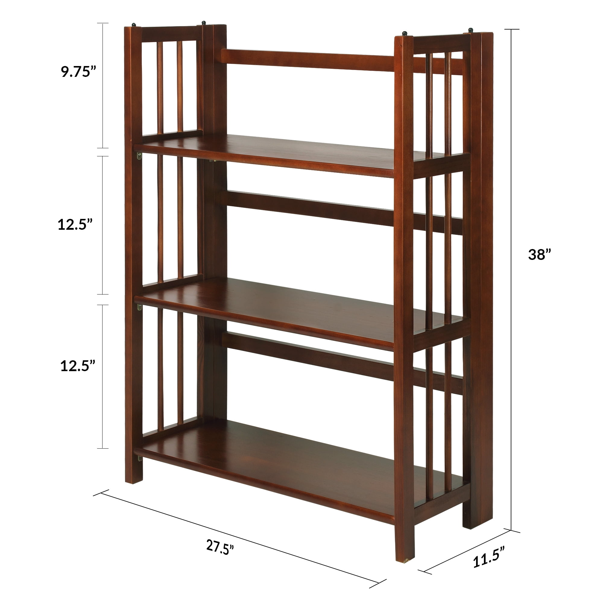 Walnut 3-Shelf Adjustable Folding Stackable Bookcase