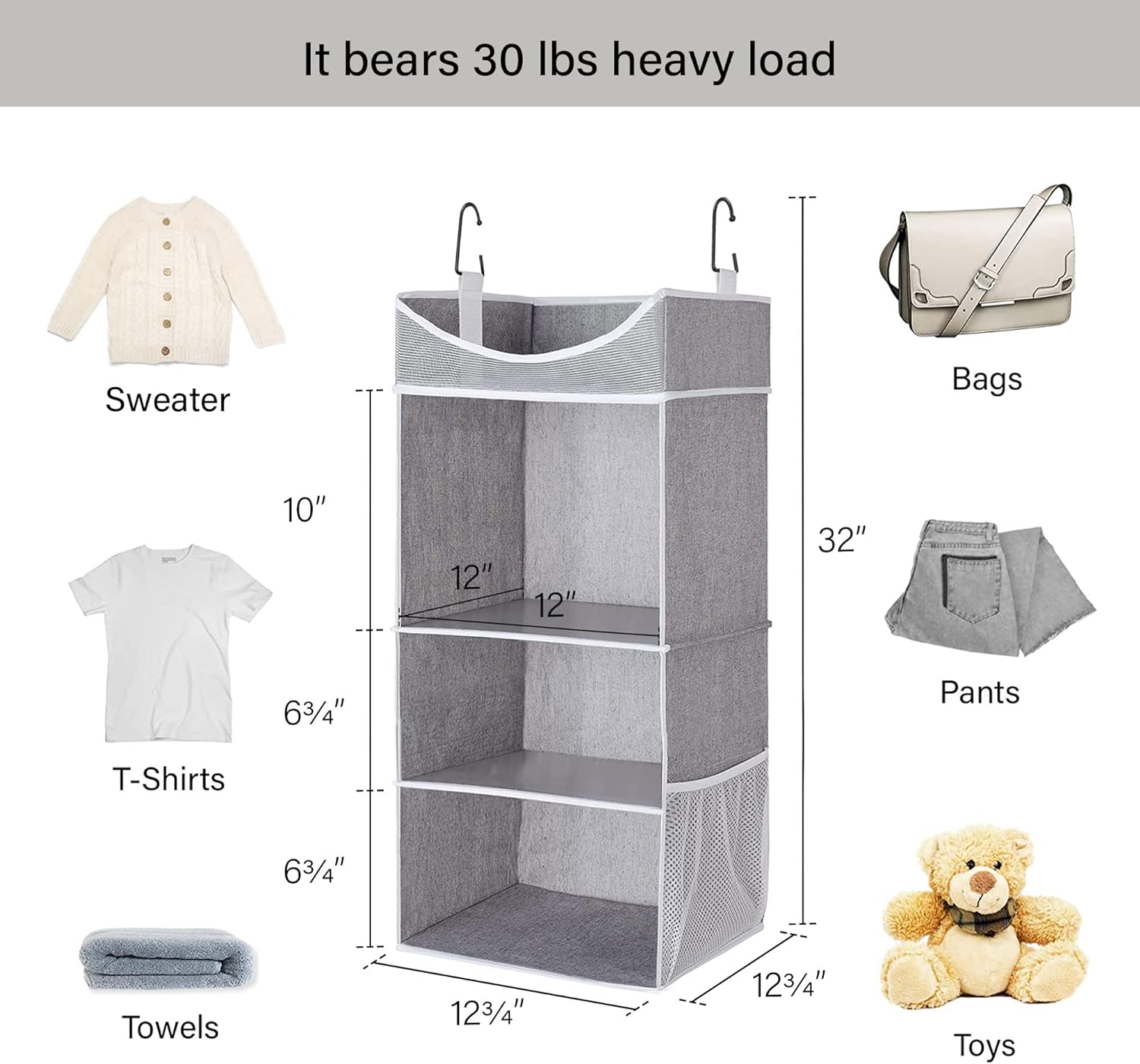 3Shelf Hanging Closet Organizer, Adjustable Hanging Closet Organizers