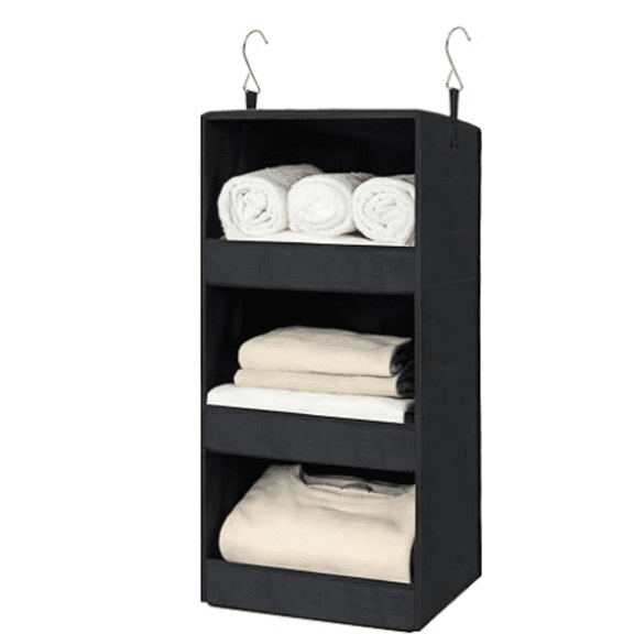3-Shelf Hanging Closet Organizer, Collapsible Closet Hanging Shelves, Nursery Hanging Organizer, Black, 29 " H X 12" W X 12" D, 1-Pack