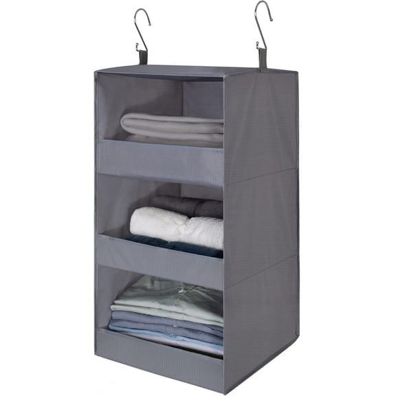 3-Shelf Hanging Closet Organizer and Storage, Collapsible Hanging Closet Shelves, Hanging Organizer for Closet & RV, Gray, 29 " H X 12" W X 12" D, 1-Pack