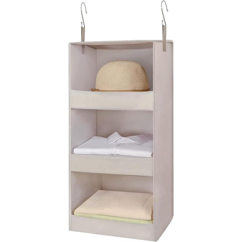 3-Shelf Hanging Closet Organizer – Ash Gray Fabric With Metal Hooks, Foldable & Washable