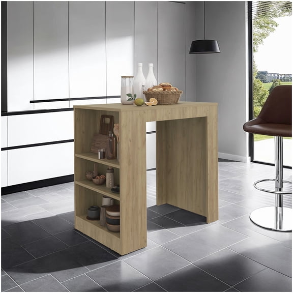 3-Shelf Kitchen Cart on Casters, Natural Oak Butcher Block Style Island Table for Small Spaces