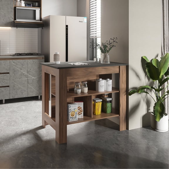 3 - Shelf Kitchen Island Setup | Ample Space for Pre - meal Work | Particle Board Main Material | Improves Kitchen Storage