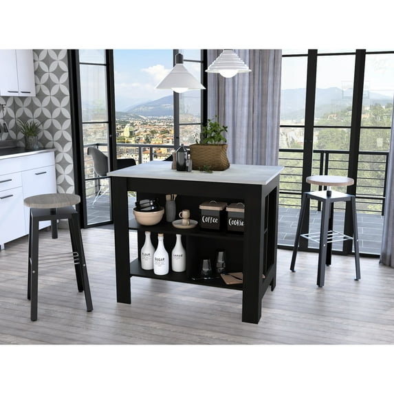 3-Shelf Kitchen Island+Versatile Storage Solution