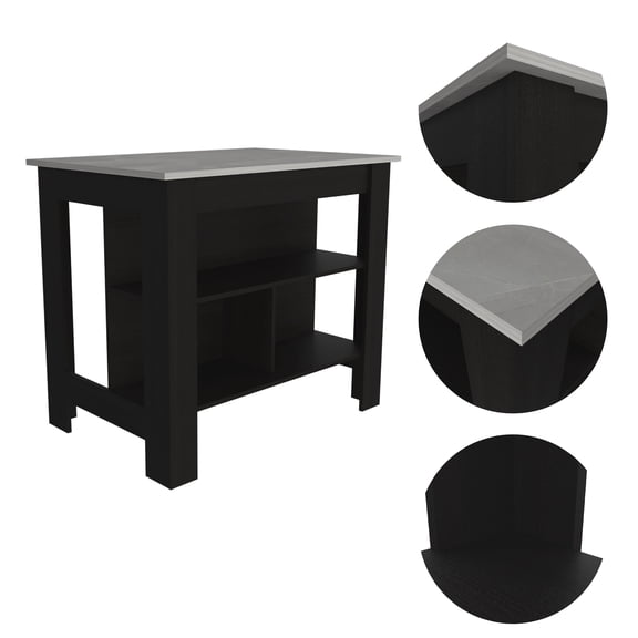 3-Shelf Kitchen Island with Wenge and Ibiza Marble, Space Saving Kitchen Cart for Small Spaces, 40.5 Inch Wide